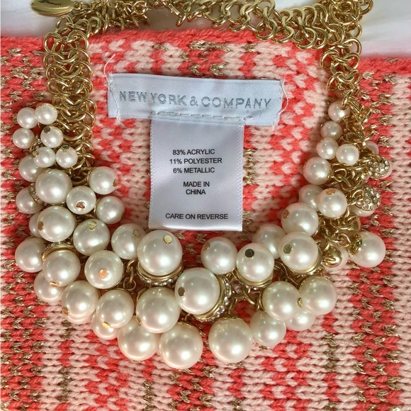 New York & Co Orange Cream & Gold Fair Isles Infinity Knit Scarf - Picture 4 of 4